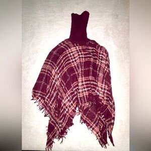 High Neck Plaid Print Pullover Poncho